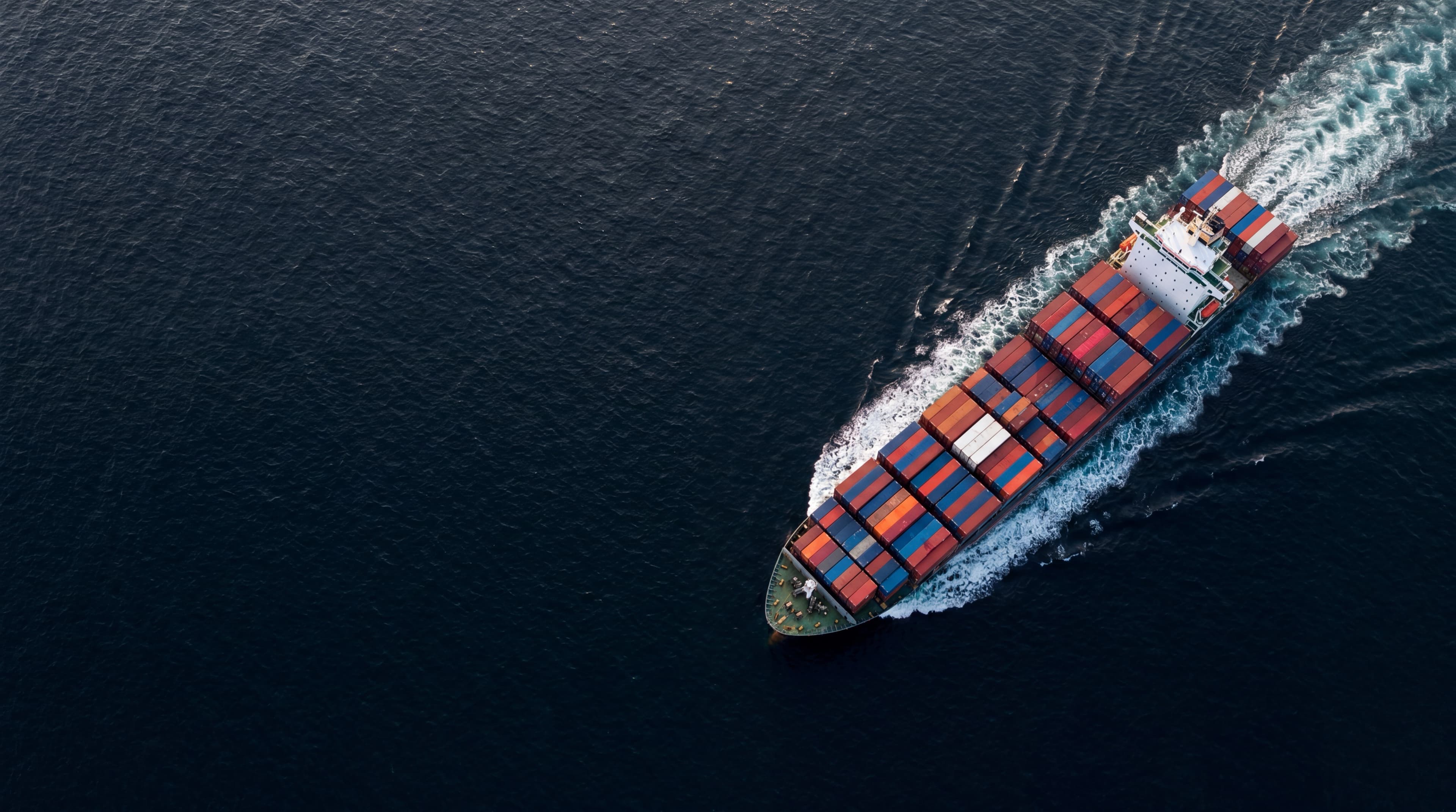 Container ship at sea, seen from above